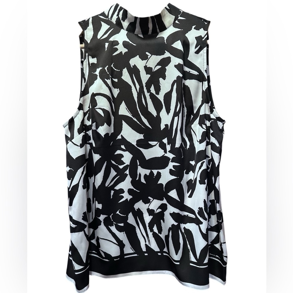 Joie Monochrome Floral Sleeveless Blouse with Keyhole in the back.